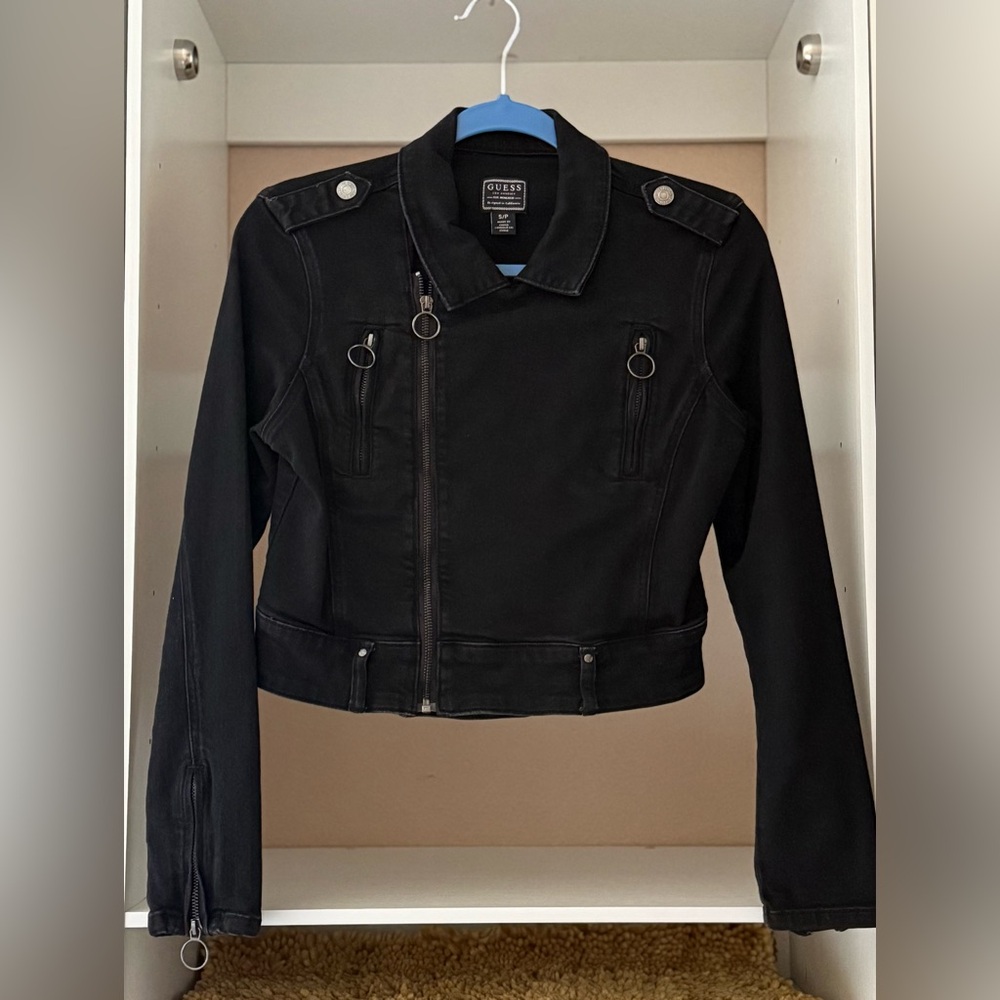 GUESS Maven Denim Moto Jacket - Black - Size S